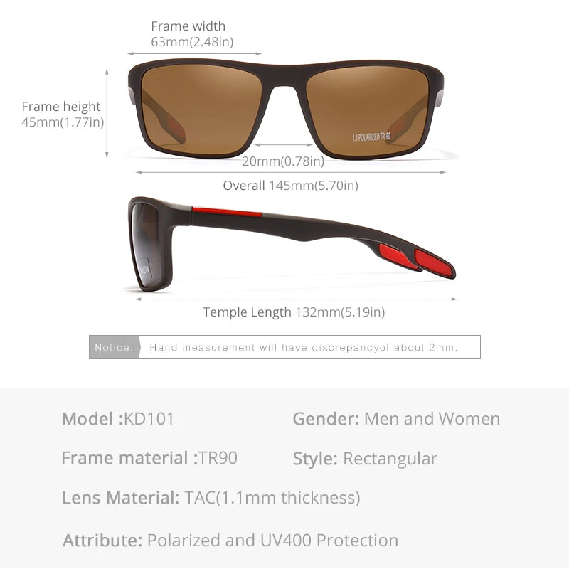 KDEAM Polarized Rectangular Outdoor Sports Sunglasses