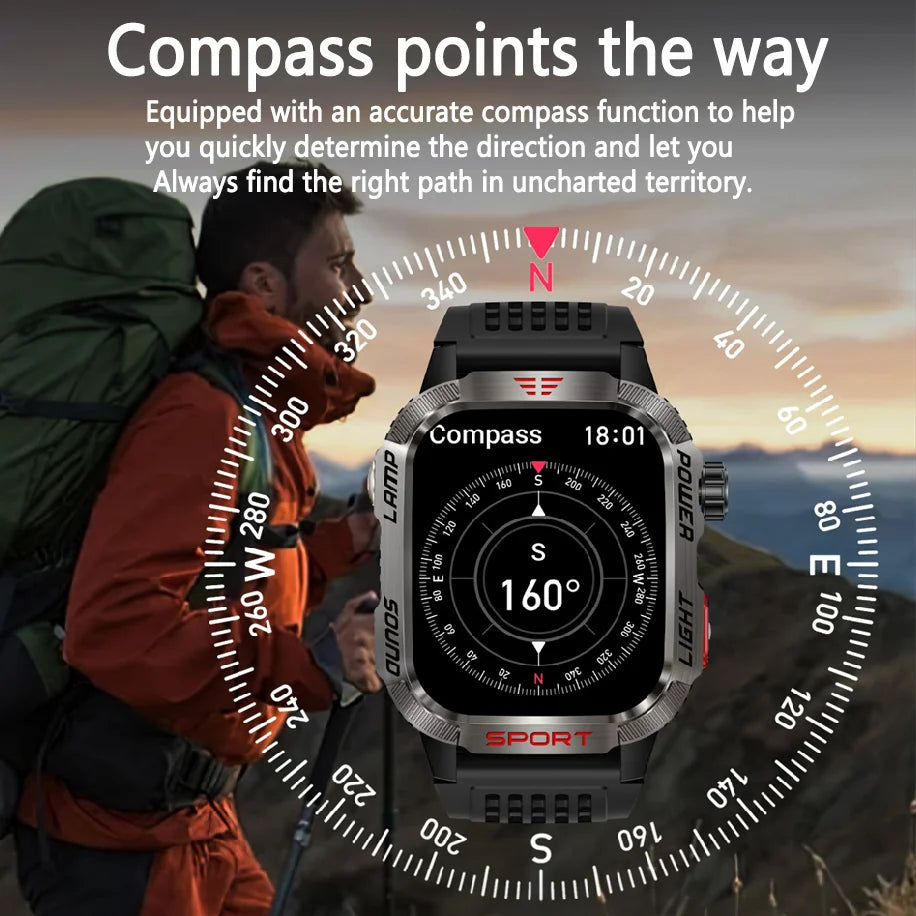 Huawei Xiaomi Military GPS Smartwatch, Waterproof Outdoor Sport Tracker, Bluetooth Call, Flashlight, Compass