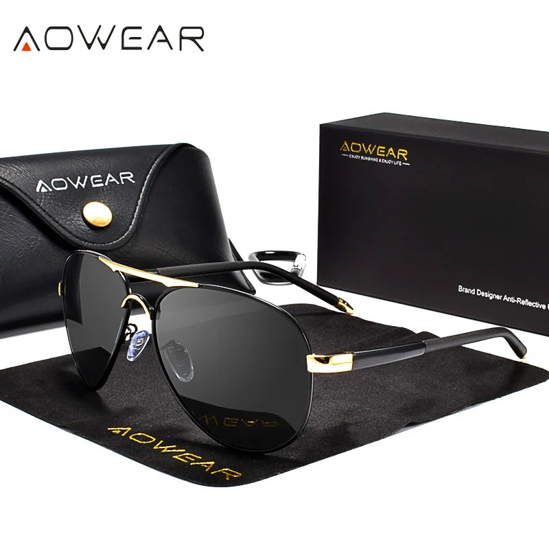 AOWEAR Men's Polarized Aviation Sunglasses UV400 Pilot Driving Glasses