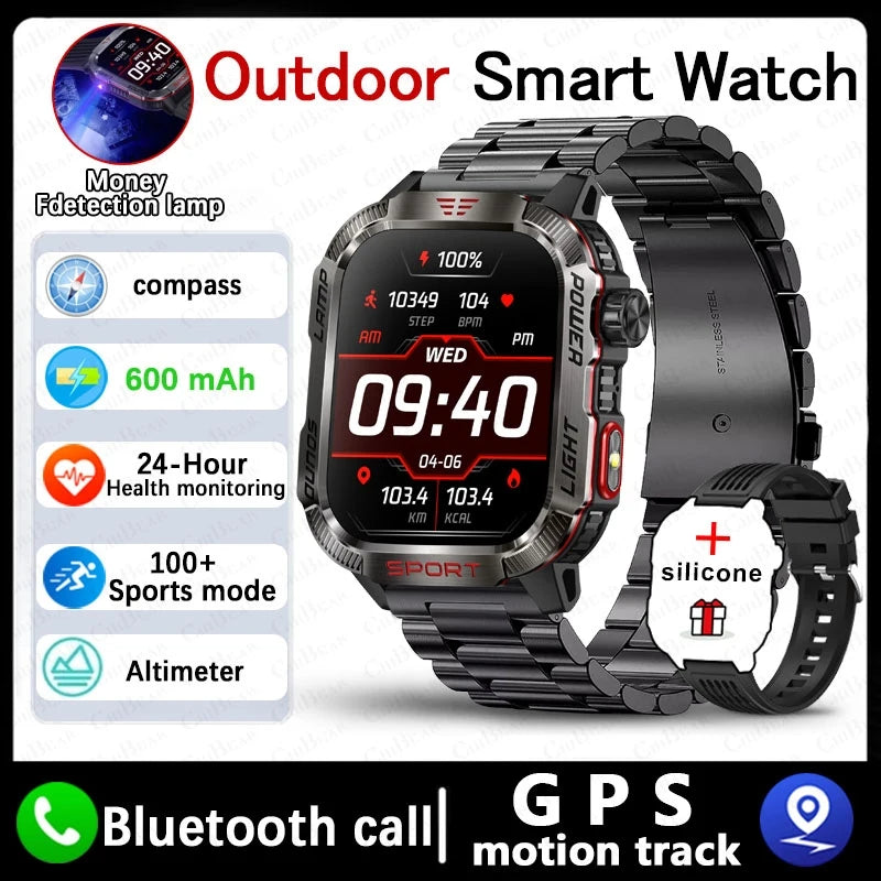 Huawei Xiaomi Military GPS Smartwatch, Waterproof Outdoor Sport Tracker, Bluetooth Call, Flashlight, Compass