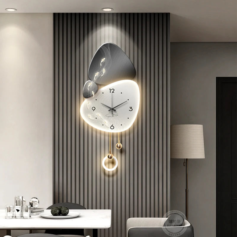 Light Luxury Living Room Wall Clock – Elegant Background Decoration with Stone Accent