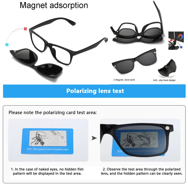 6-in-1 Custom Polarized Optical Sunglasses for Men & Women, Magnetic Clip-on