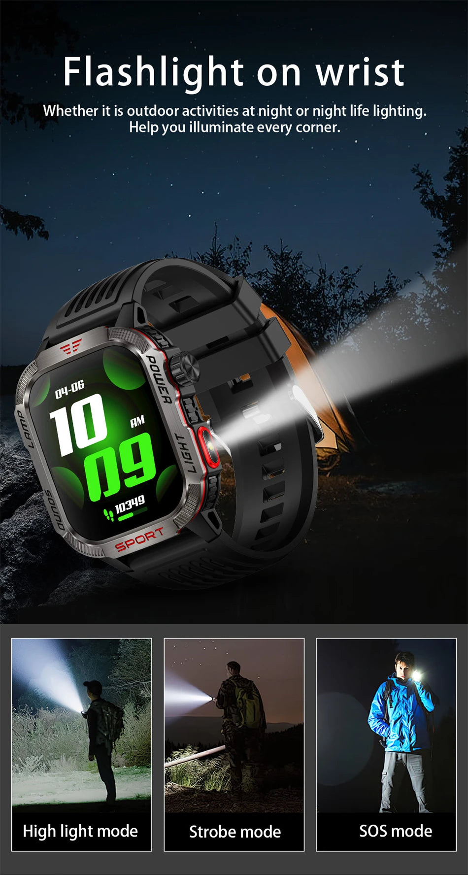 Huawei Xiaomi Military GPS Smartwatch, Waterproof Outdoor Sport Tracker, Bluetooth Call, Flashlight, Compass