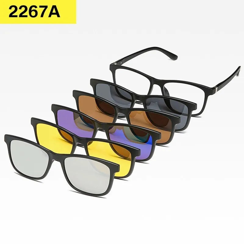 6-in-1 Custom Polarized Optical Sunglasses for Men & Women, Magnetic Clip-on