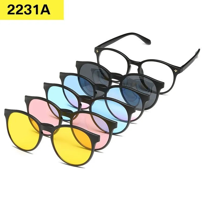 6-in-1 Custom Polarized Optical Sunglasses for Men & Women, Magnetic Clip-on