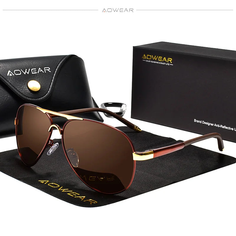 AOWEAR Men's Polarized Aviation Sunglasses UV400 Pilot Driving Glasses