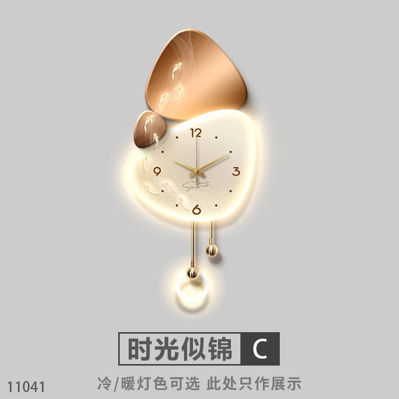 Light Luxury Living Room Wall Clock – Elegant Background Decoration with Stone Accent