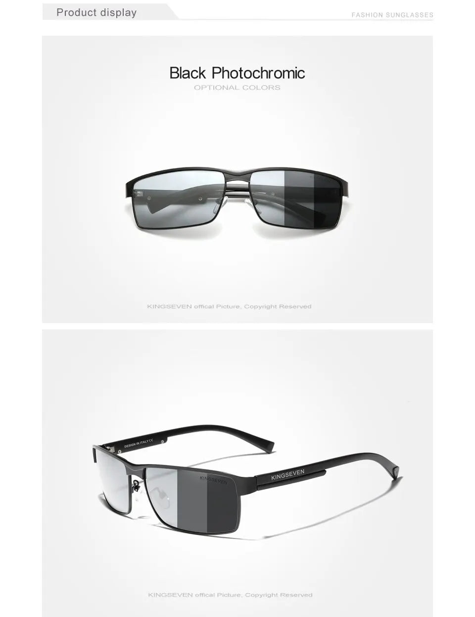نظارات شمسية KINGSEVEN مستقطبة فوتوكرومية UV400 Chameleon Square