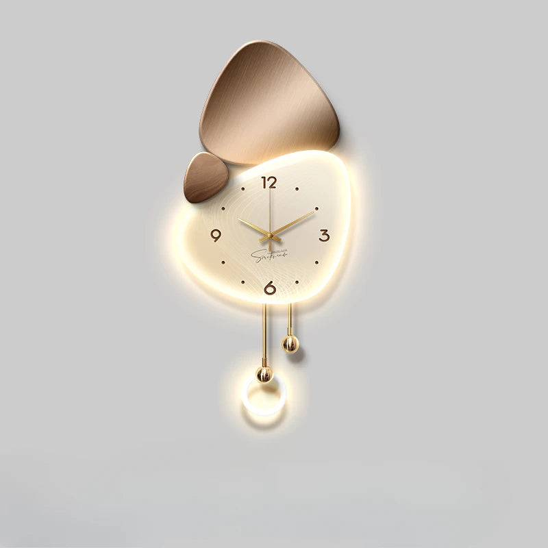 Light Luxury Living Room Wall Clock – Elegant Background Decoration with Stone Accent