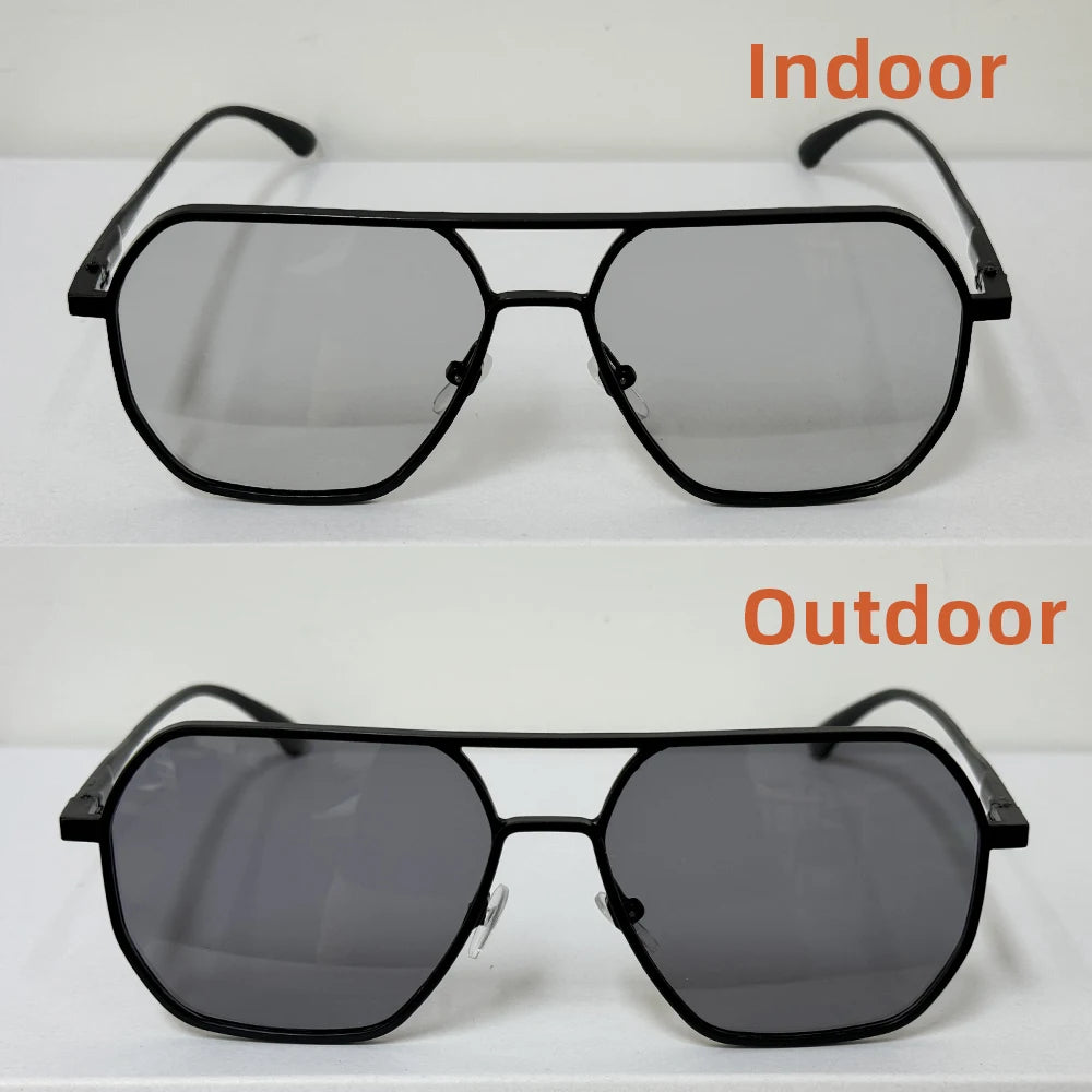 Luxury Metal Photochromic Polarized Sunglasses for Men, UV400 Anti-Glare Driving Shades