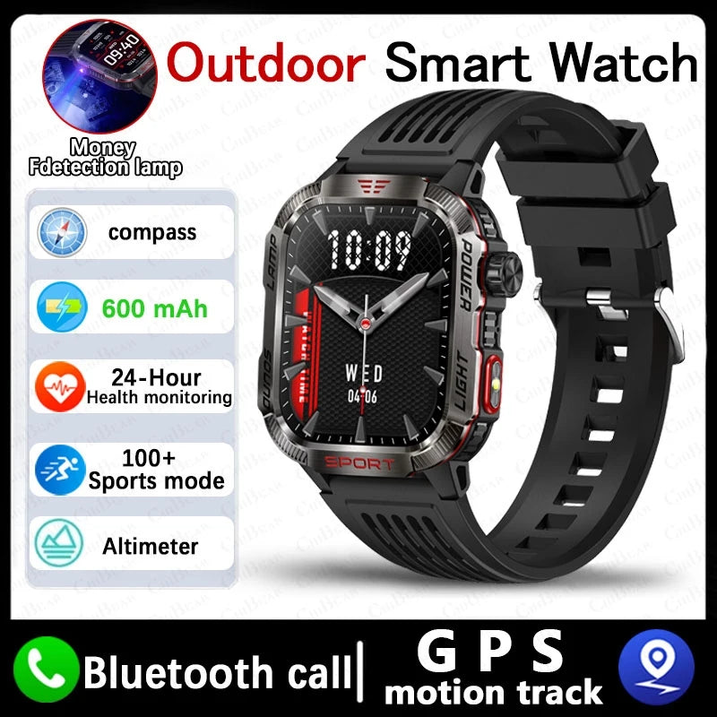 Huawei Xiaomi Military GPS Smartwatch, Waterproof Outdoor Sport Tracker, Bluetooth Call, Flashlight, Compass