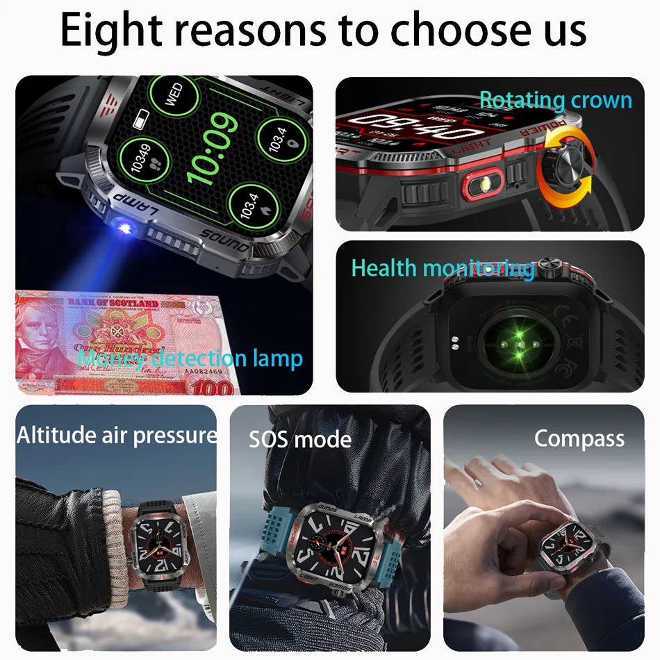 Huawei Xiaomi Military GPS Smartwatch, Waterproof Outdoor Sport Tracker, Bluetooth Call, Flashlight, Compass