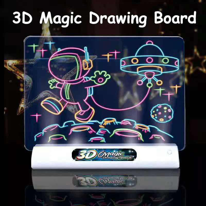 لوحة رسم سحرية ثلاثية الأبعاد بتقنية LED - لوحة كتابة LCD من مونتيسوري للأطفال، جرافيتي وتلوين