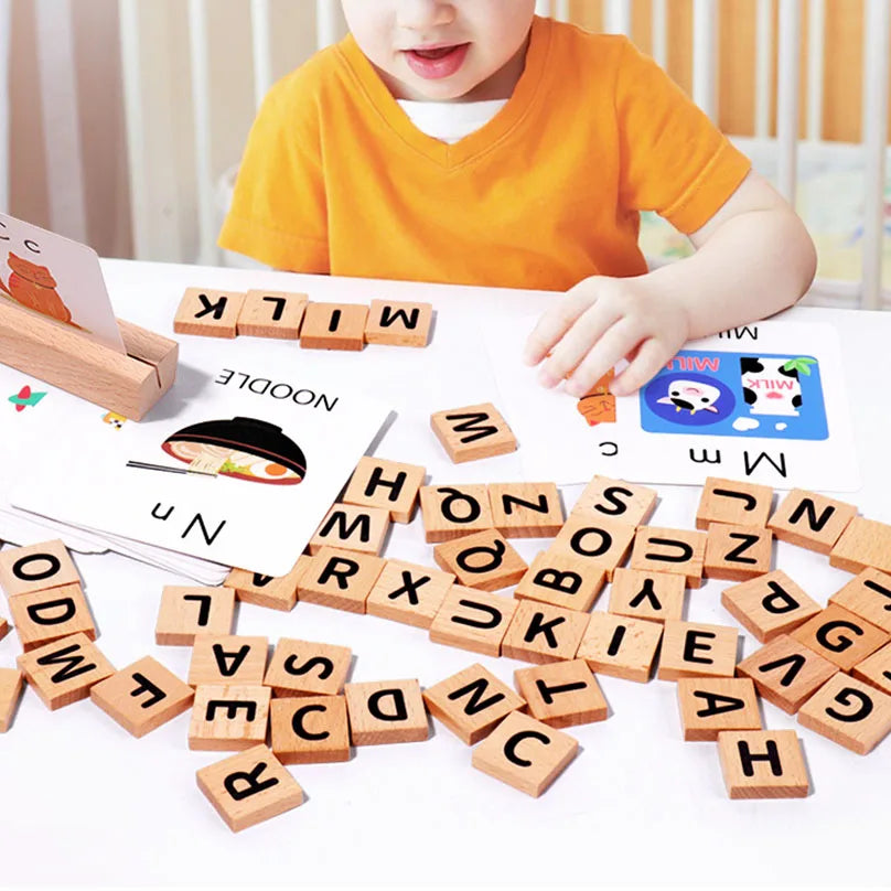 Wooden Spelling & Alphabet Puzzle – Montessori Letter Learning Toy for Toddlers