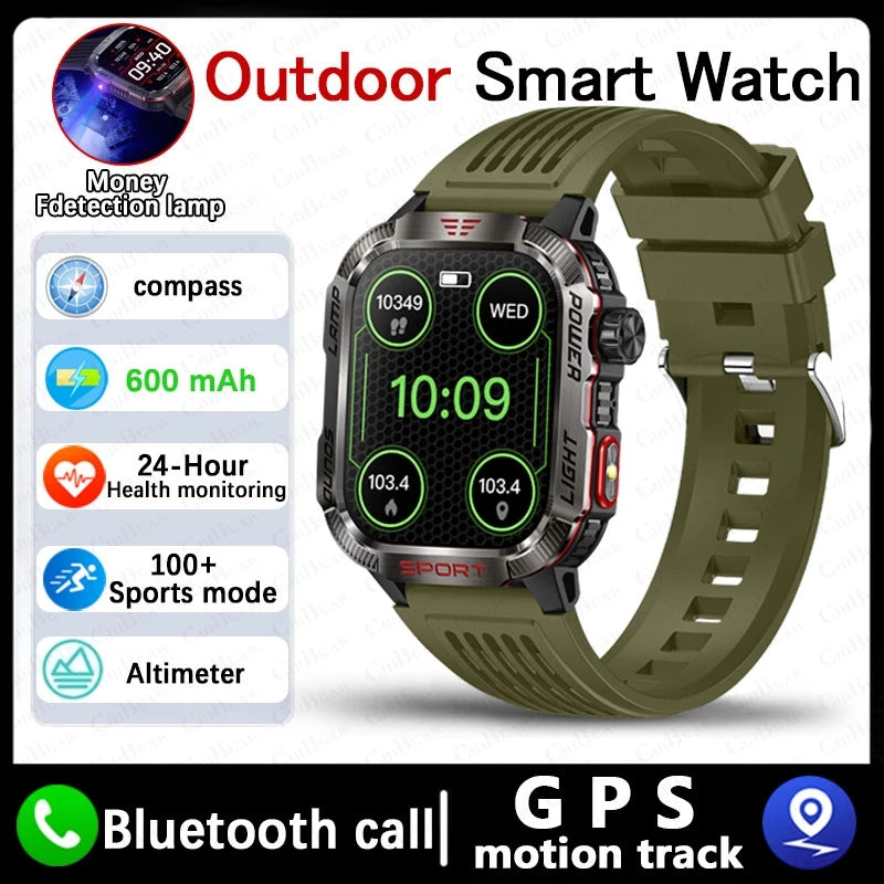 Huawei Xiaomi Military GPS Smartwatch, Waterproof Outdoor Sport Tracker, Bluetooth Call, Flashlight, Compass