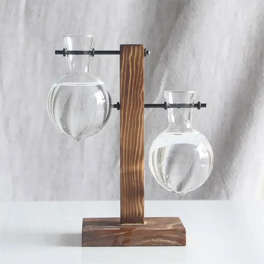 Vintage Flower Pot with Transparent Wooden Frame – Glass Tabletop Terrarium Vase for Plants