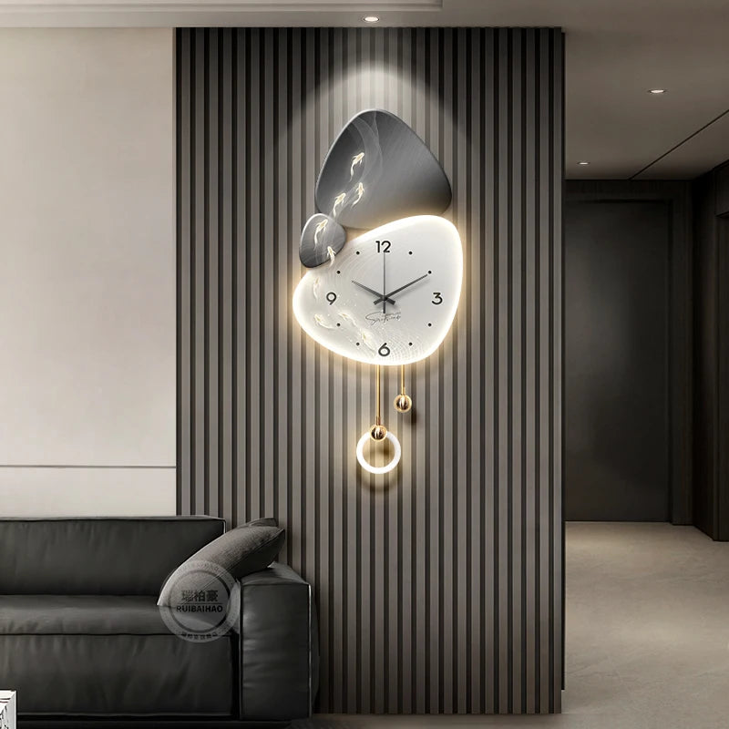 Light Luxury Living Room Wall Clock – Elegant Background Decoration with Stone Accent