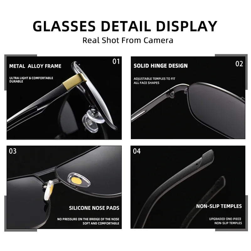 1-2PCS 2024 New Square Photochromic Polarized Sunglasses Men Change Color Sun Glasses Chameleon Anti-glare Driving Oculos De Sol