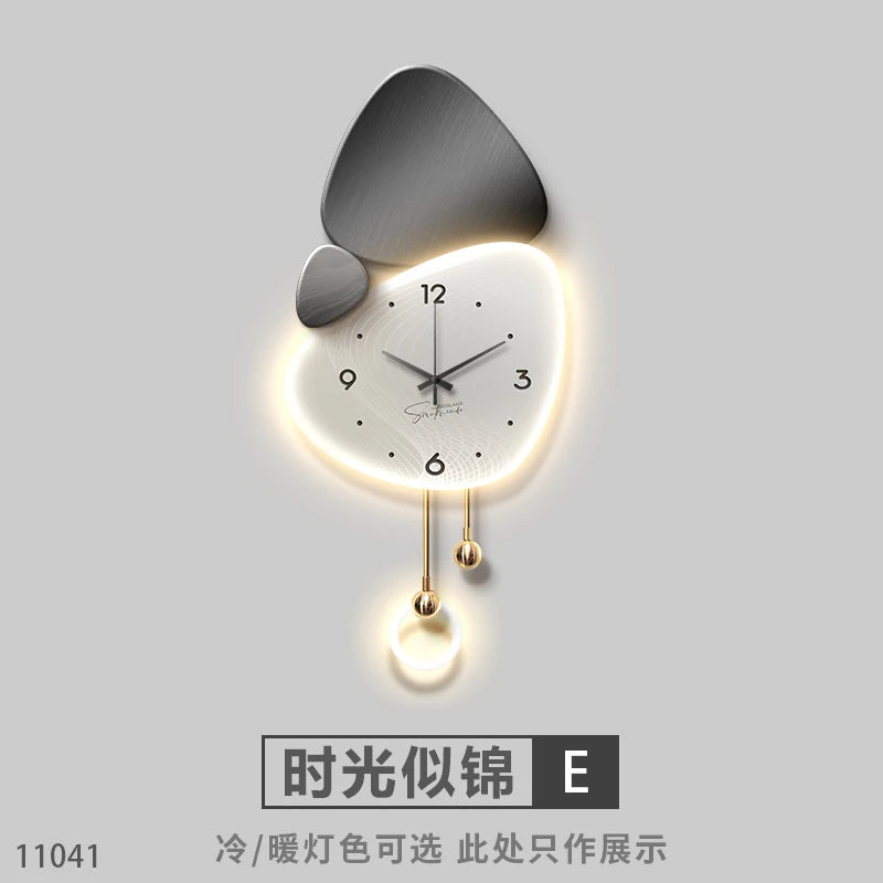 Light Luxury Living Room Wall Clock – Elegant Background Decoration with Stone Accent