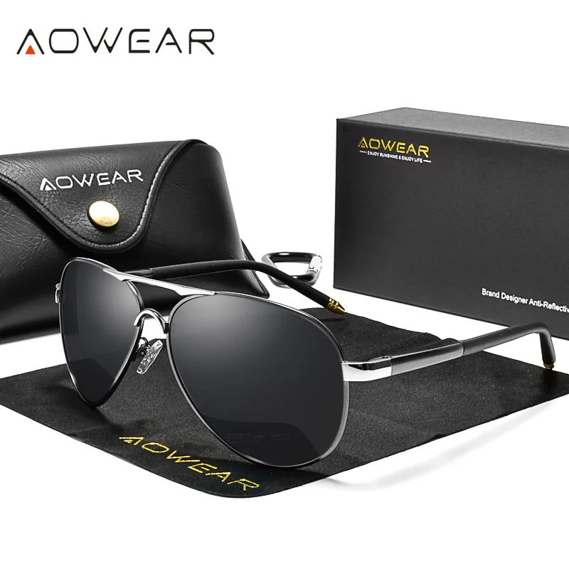 AOWEAR Men's Polarized Aviation Sunglasses UV400 Pilot Driving Glasses