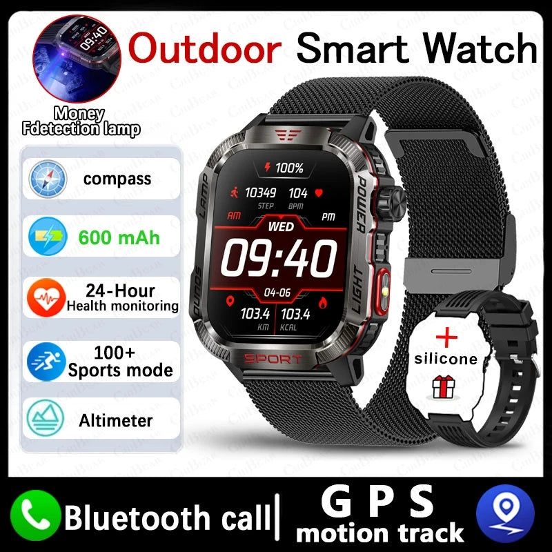 Huawei Xiaomi Military GPS Smartwatch, Waterproof Outdoor Sport Tracker, Bluetooth Call, Flashlight, Compass