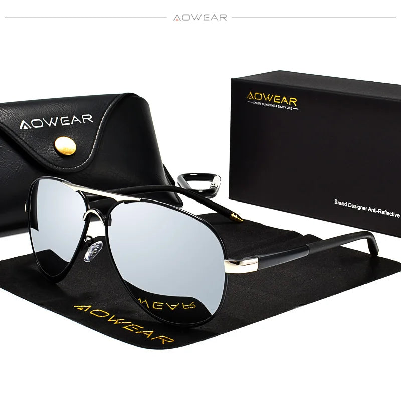 AOWEAR Men's Polarized Aviation Sunglasses UV400 Pilot Driving Glasses
