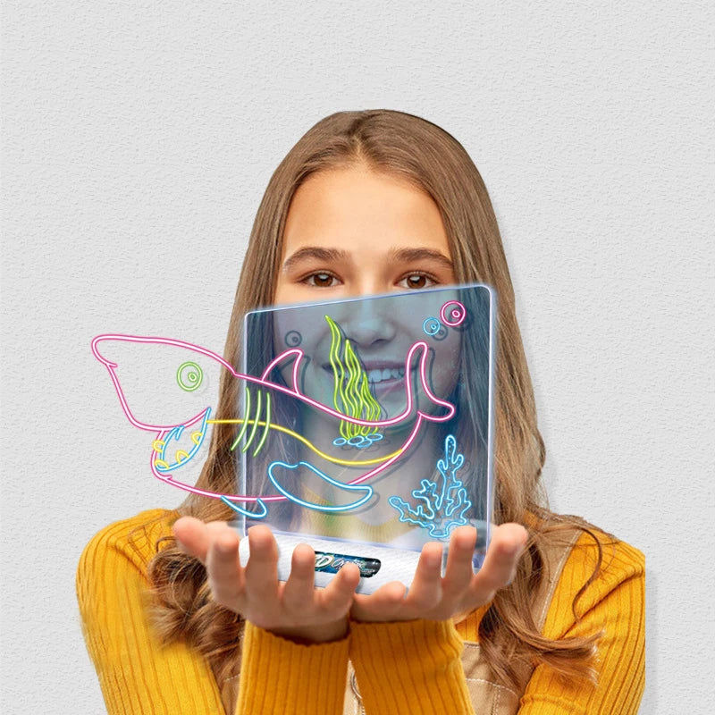 لوحة رسم سحرية ثلاثية الأبعاد بتقنية LED - لوحة كتابة LCD من مونتيسوري للأطفال، جرافيتي وتلوين