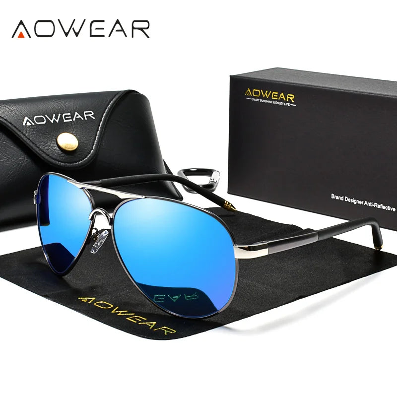 AOWEAR Men's Polarized Aviation Sunglasses UV400 Pilot Driving Glasses