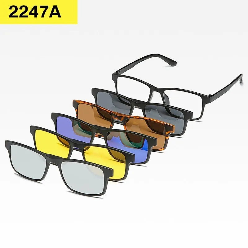 6-in-1 Custom Polarized Optical Sunglasses for Men & Women, Magnetic Clip-on