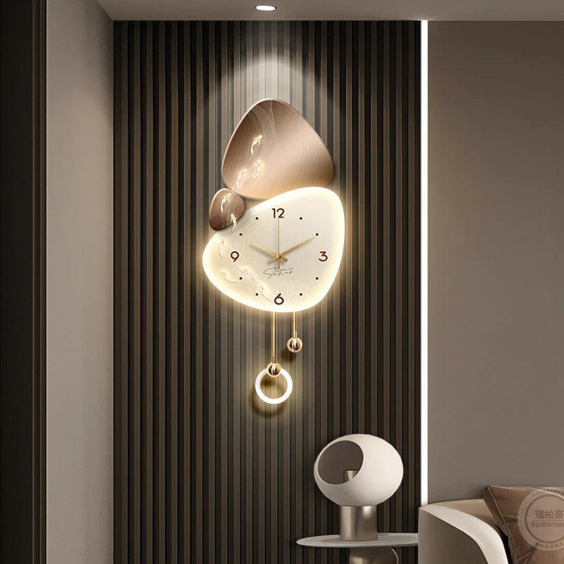 Light Luxury Living Room Wall Clock – Elegant Background Decoration with Stone Accent