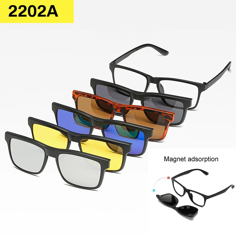 6-in-1 Custom Polarized Optical Sunglasses for Men & Women, Magnetic Clip-on