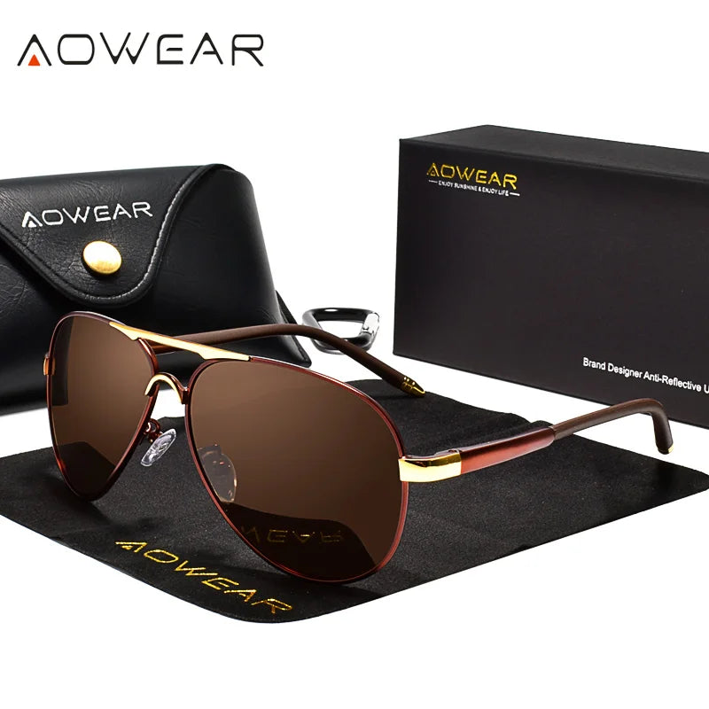 AOWEAR Men's Polarized Aviation Sunglasses UV400 Pilot Driving Glasses