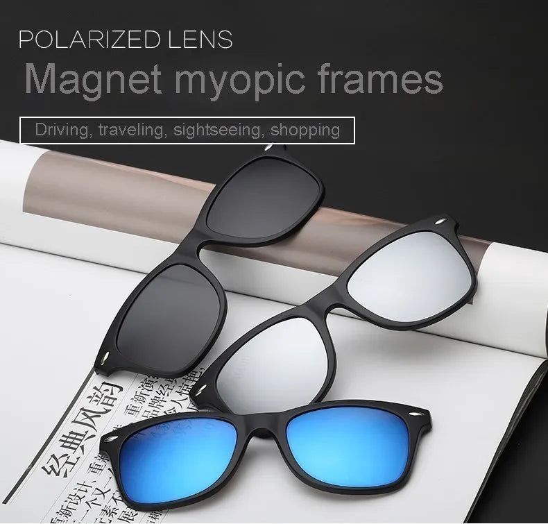 6-in-1 Custom Polarized Optical Sunglasses for Men & Women, Magnetic Clip-on