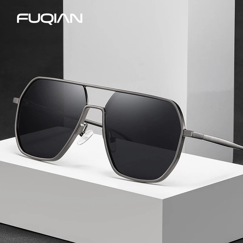 Luxury Metal Photochromic Polarized Sunglasses for Men, UV400 Anti-Glare Driving Shades