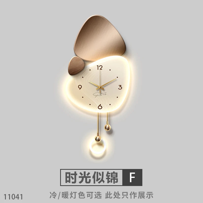 Light Luxury Living Room Wall Clock – Elegant Background Decoration with Stone Accent