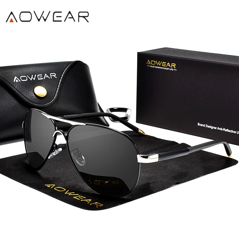 AOWEAR Men's Polarized Aviation Sunglasses UV400 Pilot Driving Glasses