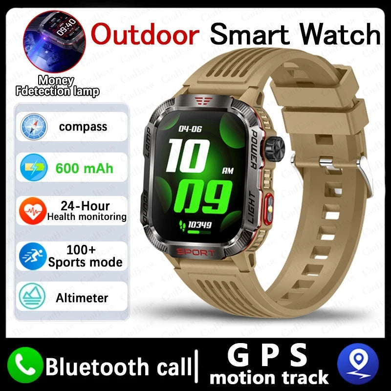 Huawei Xiaomi Military GPS Smartwatch, Waterproof Outdoor Sport Tracker, Bluetooth Call, Flashlight, Compass