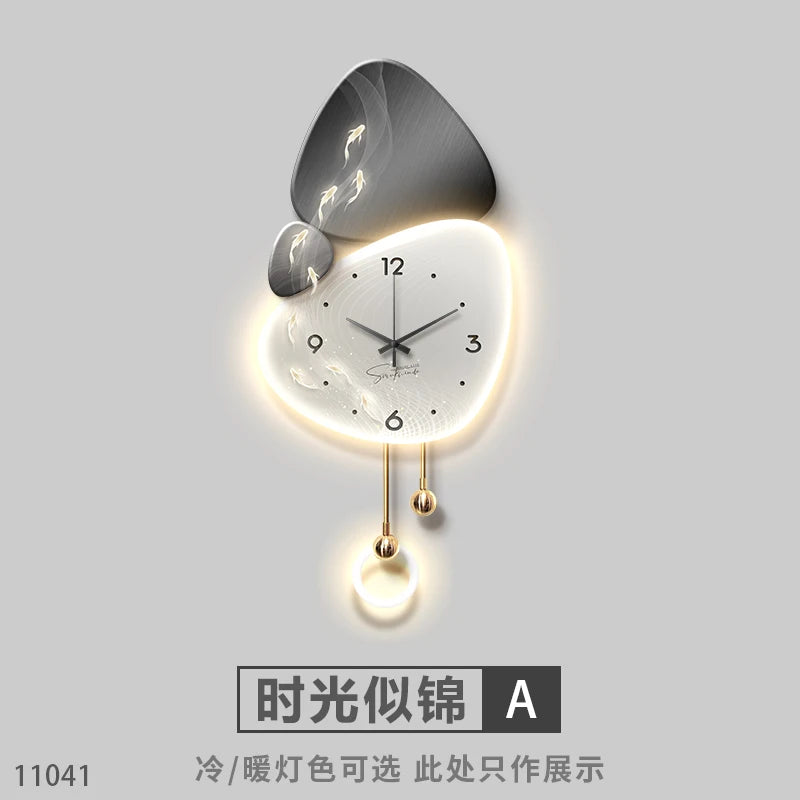 Light Luxury Living Room Wall Clock – Elegant Background Decoration with Stone Accent