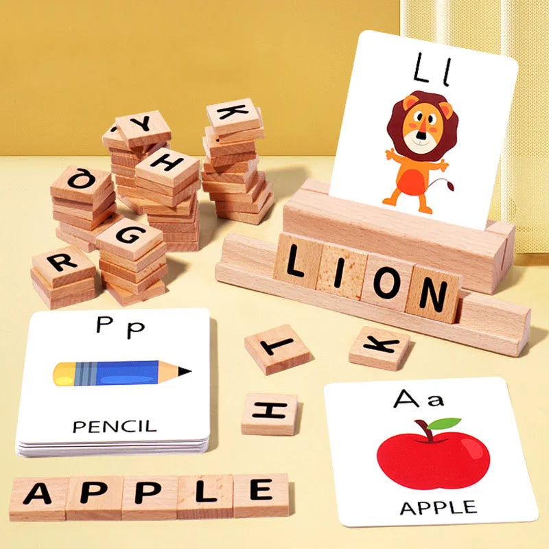 Wooden Spelling & Alphabet Puzzle – Montessori Letter Learning Toy for Toddlers