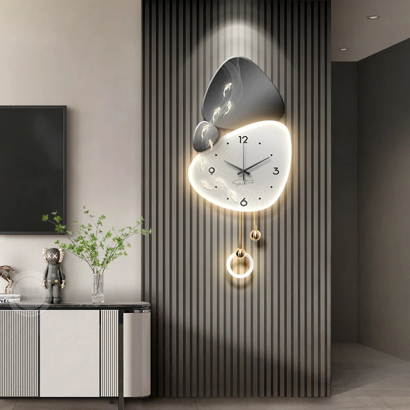 Light Luxury Living Room Wall Clock – Elegant Background Decoration with Stone Accent