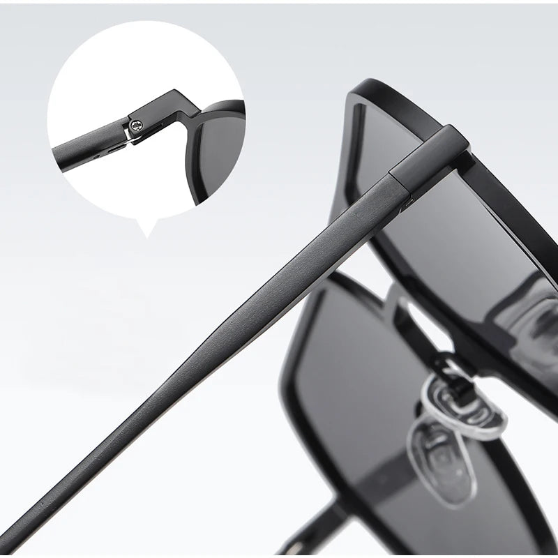 Luxury Metal Photochromic Polarized Sunglasses for Men, UV400 Anti-Glare Driving Shades