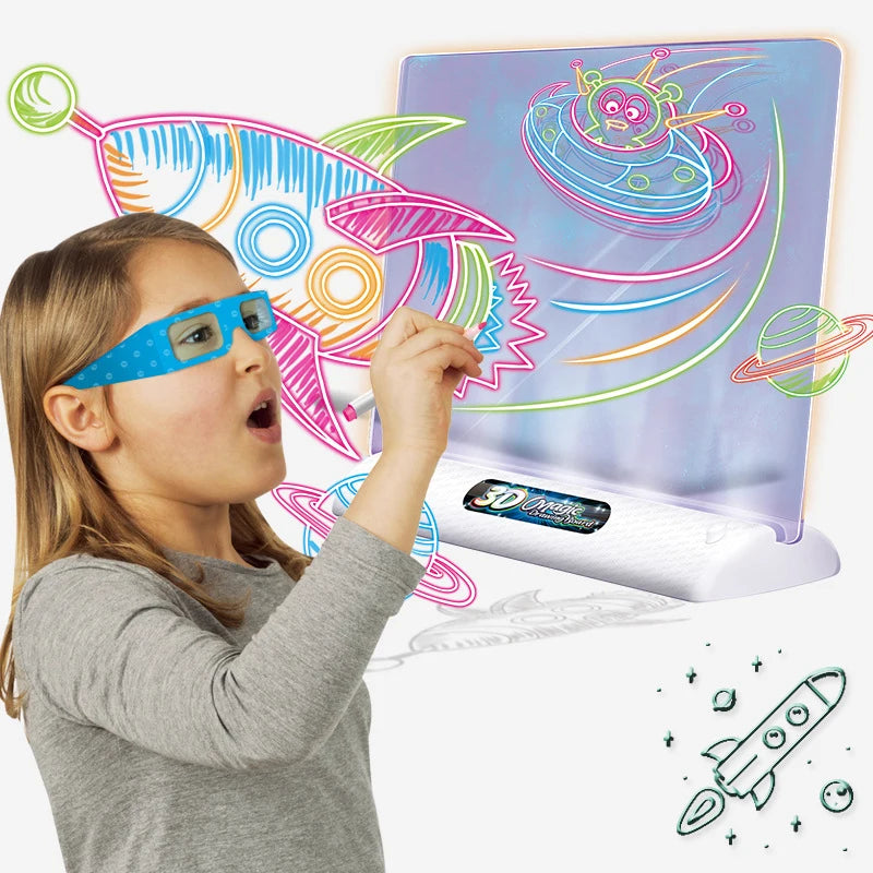لوحة رسم سحرية ثلاثية الأبعاد بتقنية LED - لوحة كتابة LCD من مونتيسوري للأطفال، جرافيتي وتلوين