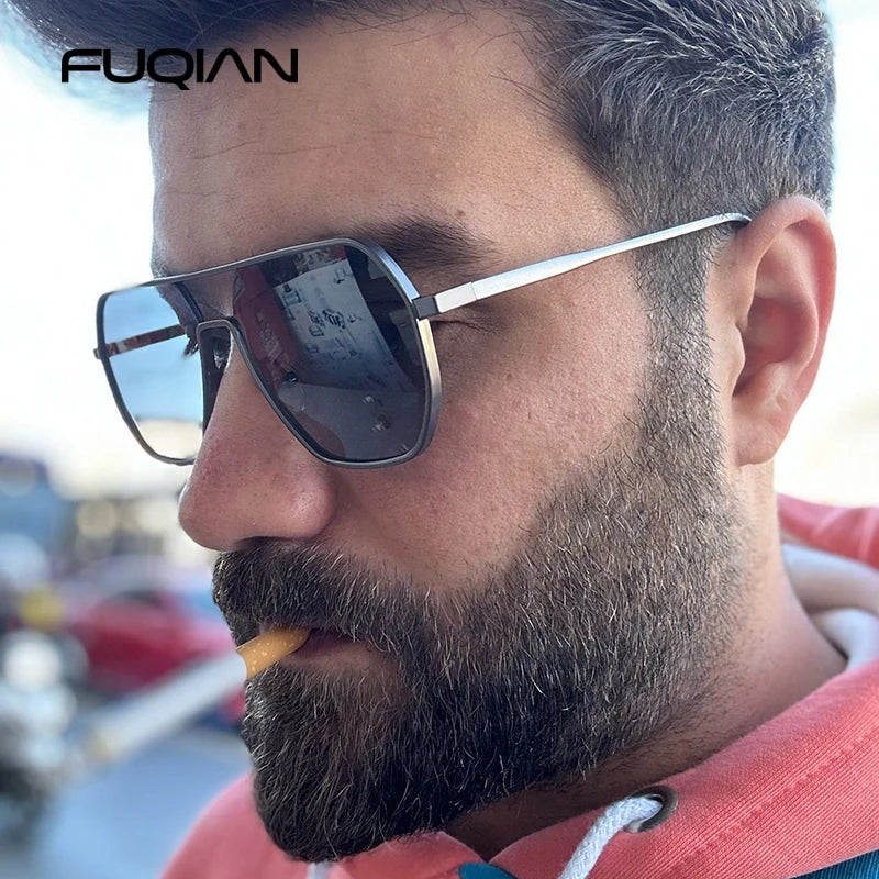 Luxury Metal Photochromic Polarized Sunglasses for Men, UV400 Anti-Glare Driving Shades