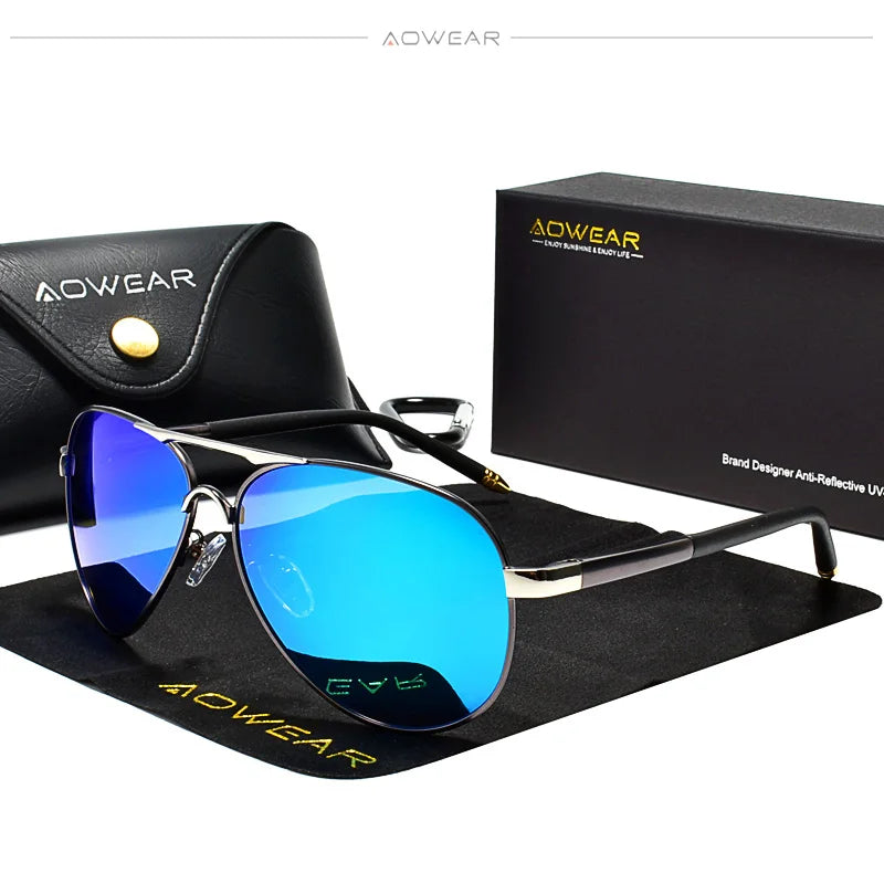 AOWEAR Men's Polarized Aviation Sunglasses UV400 Pilot Driving Glasses