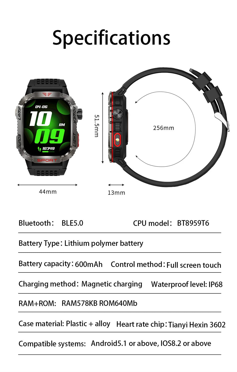 Huawei Xiaomi Military GPS Smartwatch, Waterproof Outdoor Sport Tracker, Bluetooth Call, Flashlight, Compass