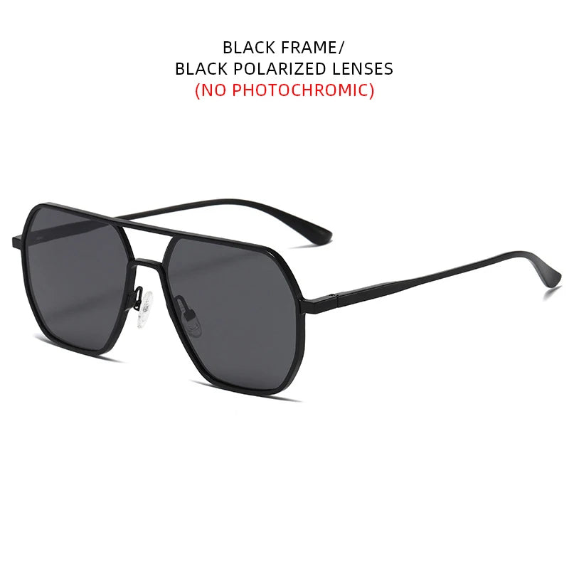 Luxury Metal Photochromic Polarized Sunglasses for Men, UV400 Anti-Glare Driving Shades