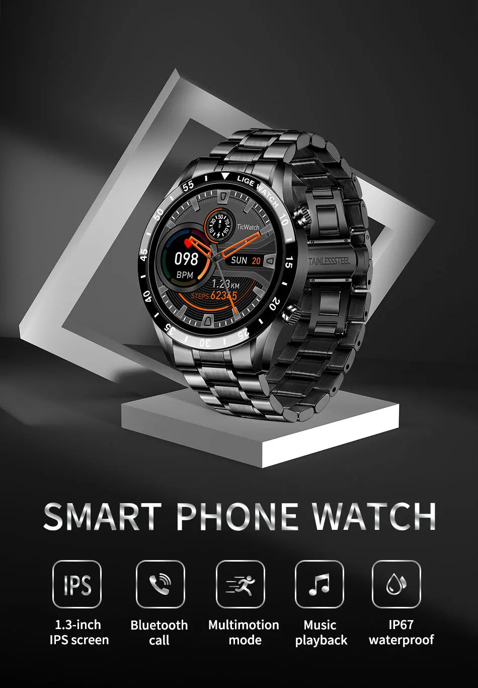 LIGE 2025 Smartwatch, 1.3" OLED Screen, Fitness Tracker, Bluetooth, Waterproof, Compatible with Android & iOS