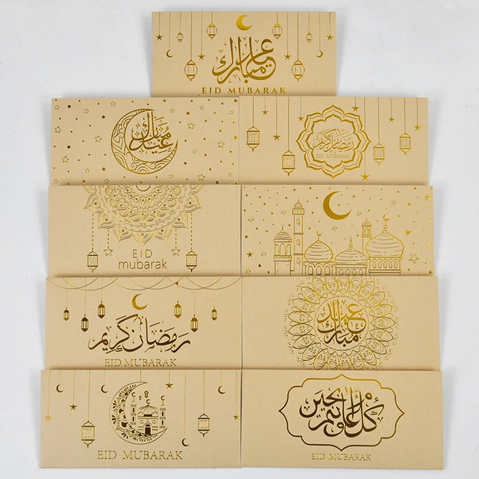 9Pcs Eid Mubarak Envelopes Money Gift Card Bags 2025 Islamic Muslim Party Supplies Ramadan Decoration Eid Al-fitr Invitation