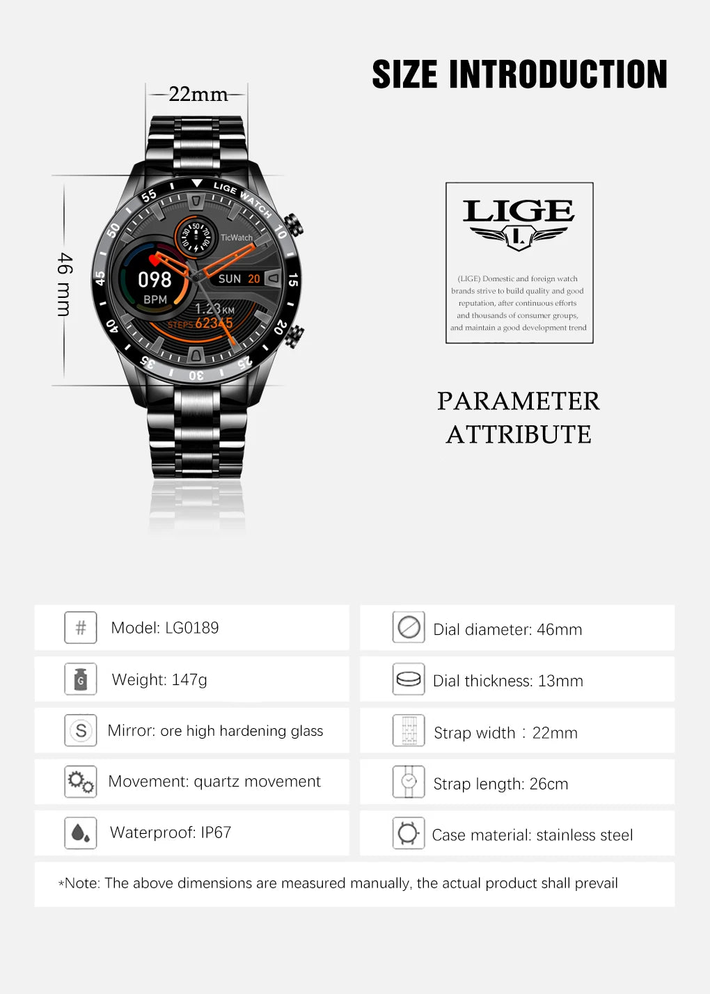 LIGE 2025 Smartwatch, 1.3" OLED Screen, Fitness Tracker, Bluetooth, Waterproof, Compatible with Android & iOS