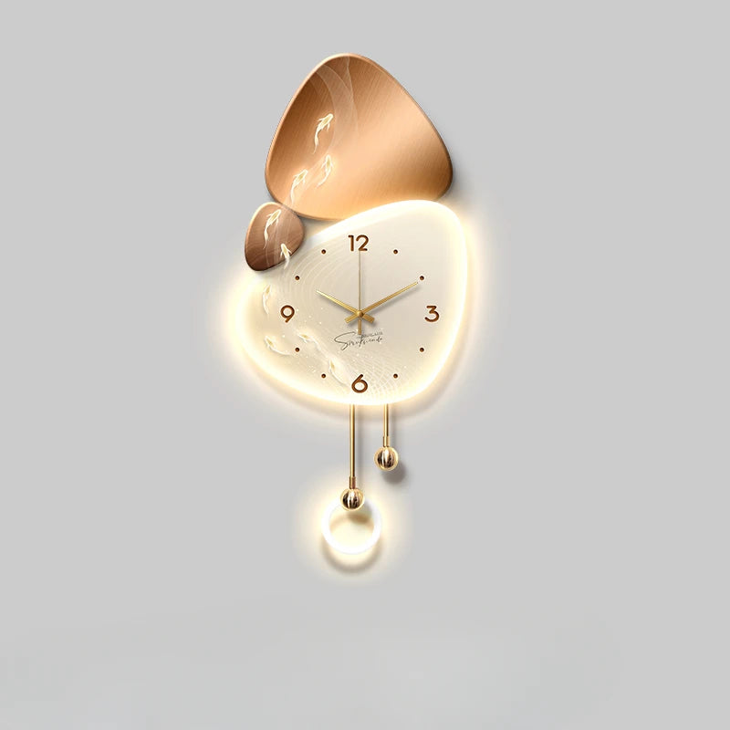 Light Luxury Living Room Wall Clock – Elegant Background Decoration with Stone Accent